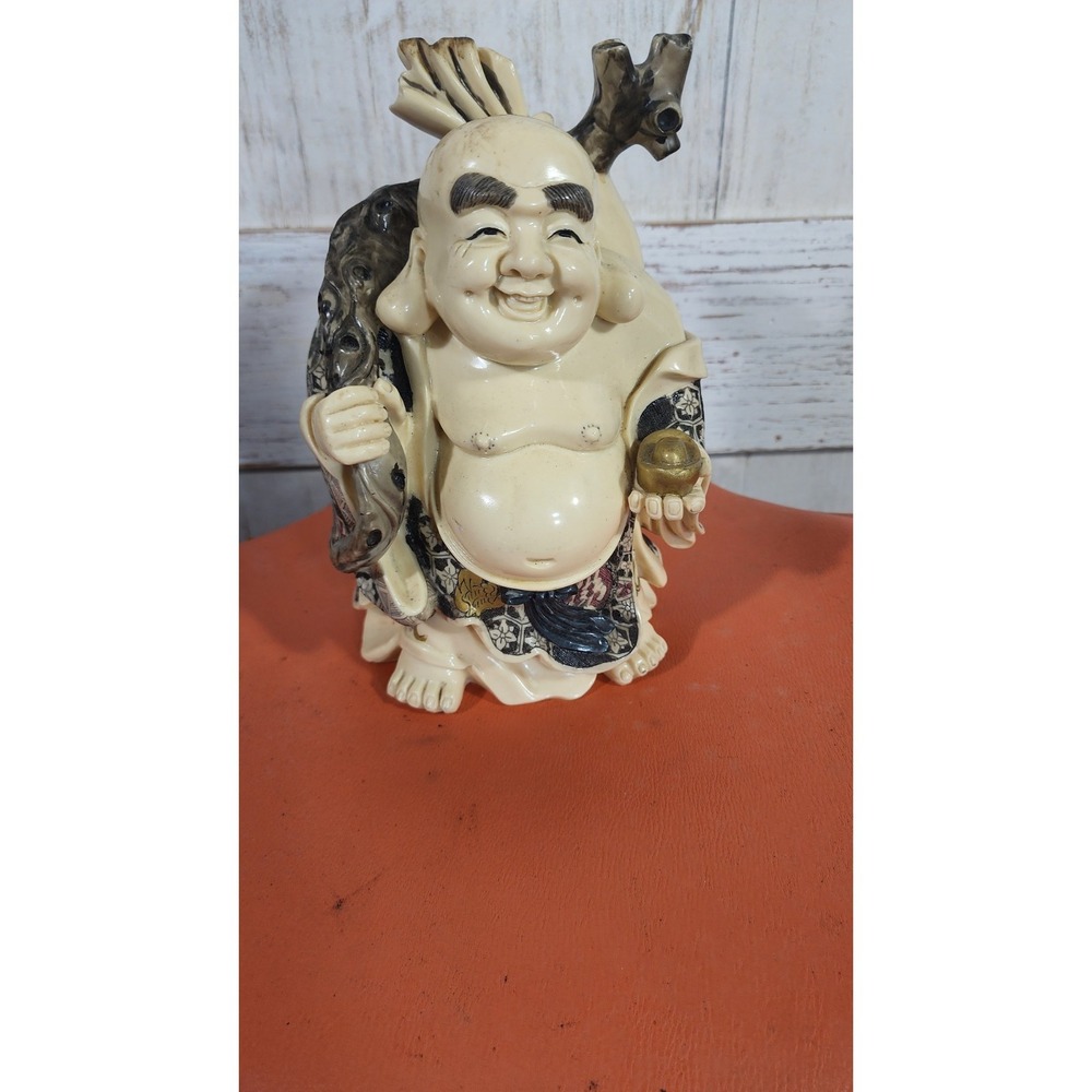 Happy Laughing BUDDHA Statue Figurine 11"  high Cream resin Heavy Weight